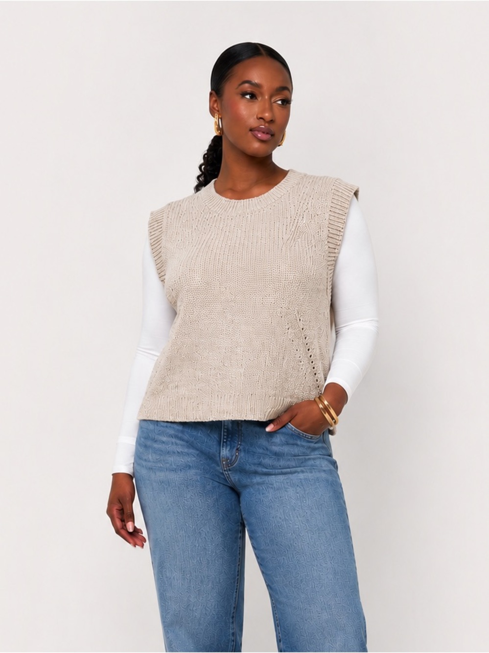 Old Navy Oat-Cream Knit Sleeveless Sweater Vest